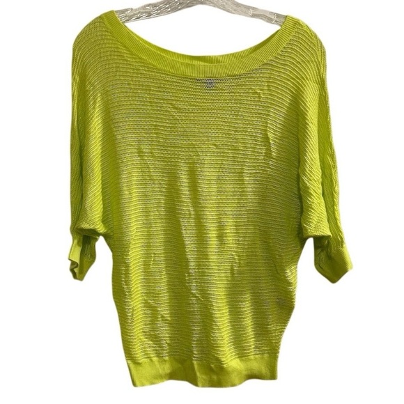 Express Mesh Neon Yellow Lime Dolman Summer Sweater 3/4 Sleeve Boat Neck Cape XS - Picture 1 of 8